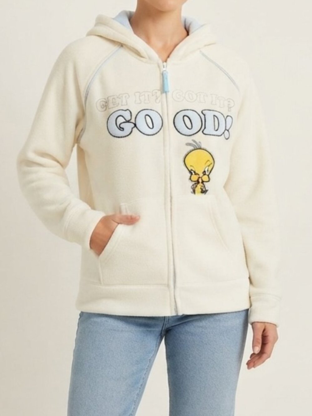 Vintage 2006 Looney Tunes Tweety Bird Fleece Zip-Up Hoodie Size S